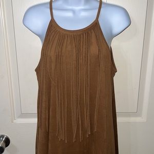 Brown Spaghetti Strap Fringe Dress